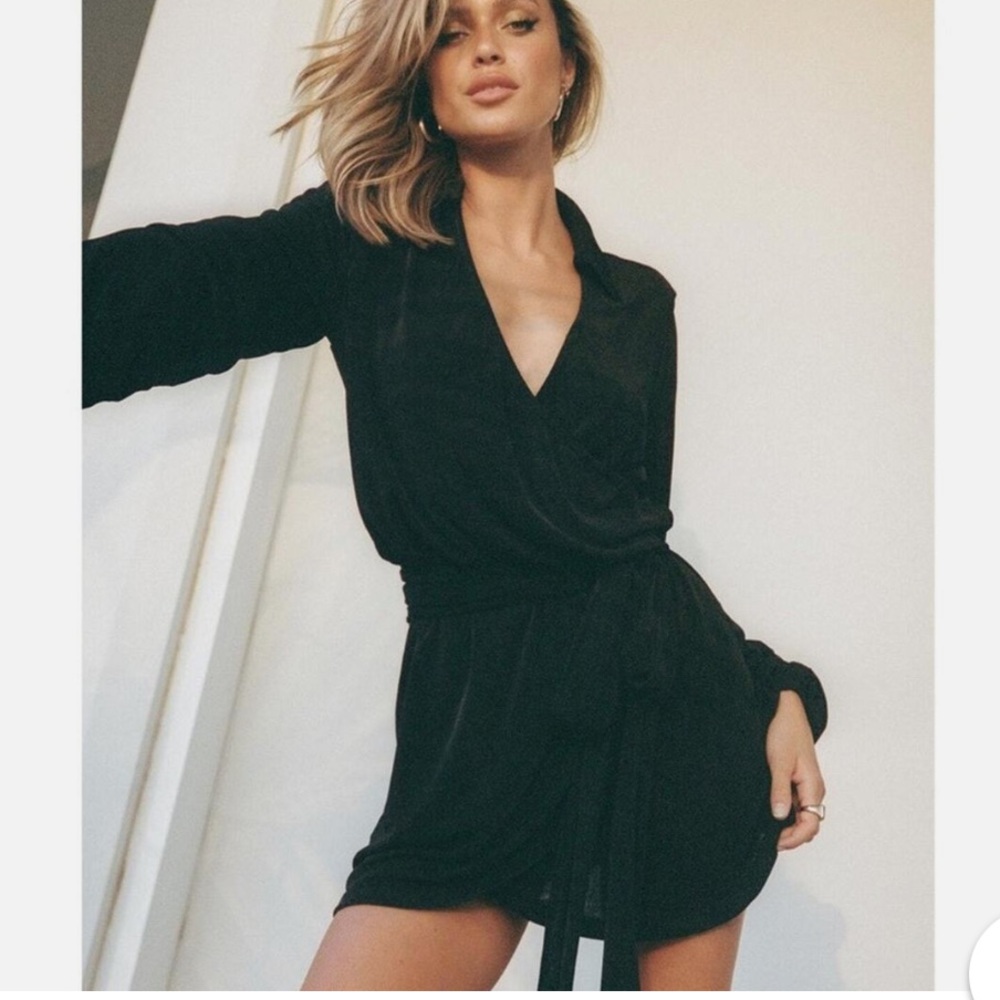 Princess Polly- party time mini dress 
Black Long Sleeve Wrap dress